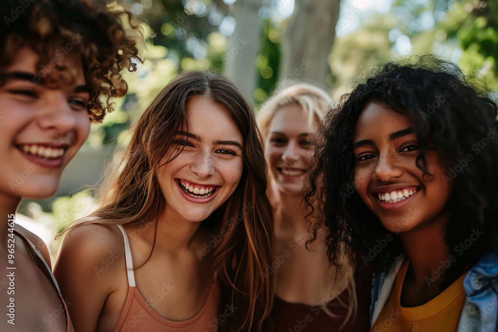 Group of happy diversity friends take a selfie while relaxing outdoors. Holiday activities concept Group of happy diversity friends take a selfie while relaxing outdoors. Holiday activities concept