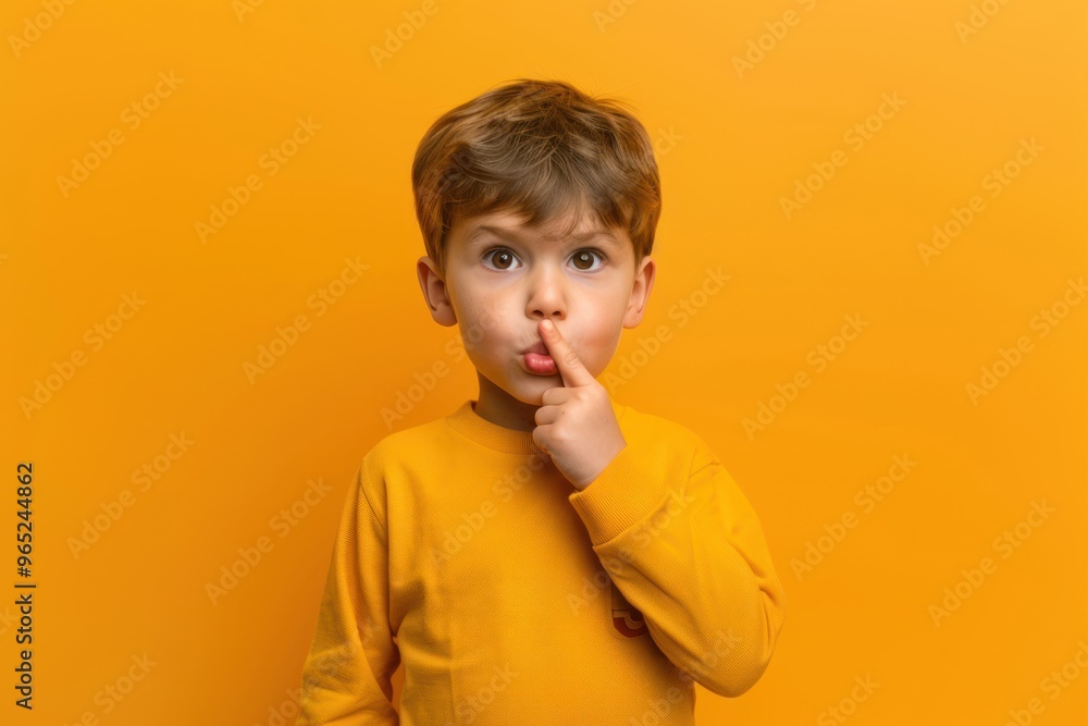 little boy gesturing asking for silence presses his finger to his lips and demands to close his mouth. ai generative little boy gesturing asking for silence presses his finger to his lips and demands to close his mouth. ai generative