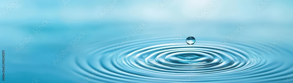 A single water droplet creates ripples on a calm blue surface, demonstrating the serene beauty and tranquility of water dynamics A single water droplet creates ripples on a calm blue surface, demonstrating the serene beauty and tranquility of water dynamics