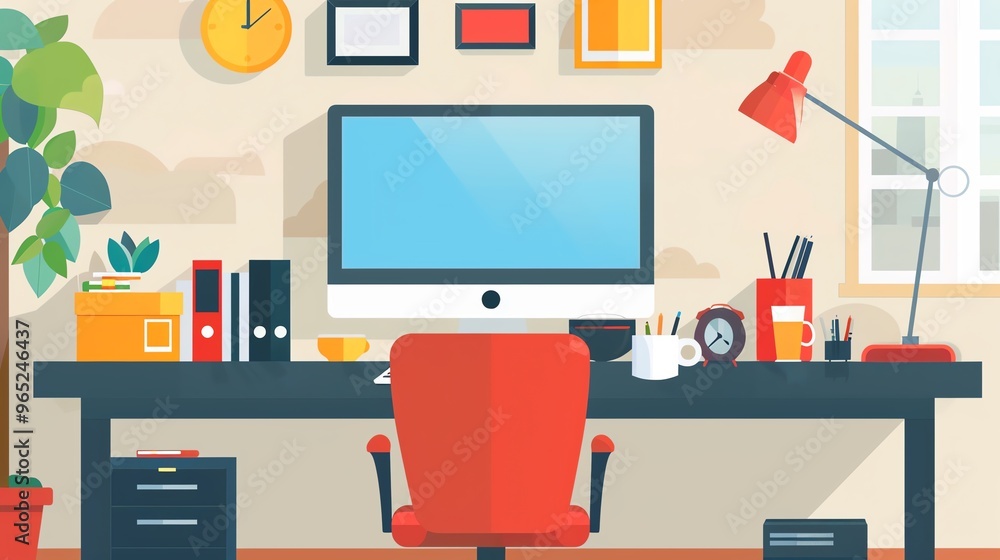 Home office productivity, clean desk, flat design illustration Home office productivity, clean desk, flat design illustration