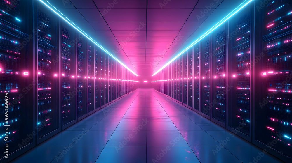 Futuristic Neon Lit Server Room Corridor Futuristic Neon Lit Server Room Corridor