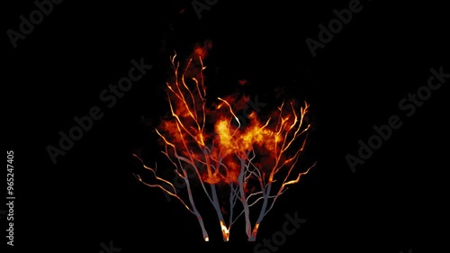 Burning Twigs. Fire Effect Animation on Transparent Background Isolated 4K Video. Visual Effects and Motion Graphics Element.