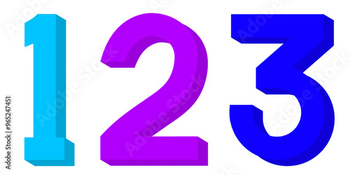 3d number 123, number one two three, 3d render of a number one two three, colorful numbers, numbers, one, two, three, 123, 1, 2, 3, blue, purple , png