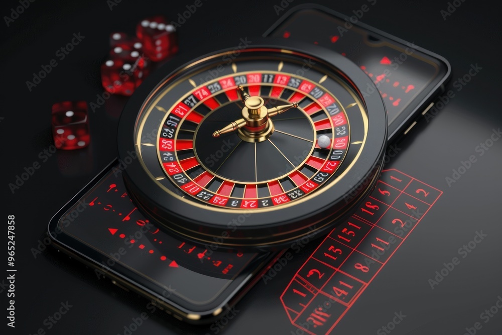 online Casino roulette wheel in motion and phone mockup screen black. ai generative online Casino roulette wheel in motion and phone mockup screen black. ai generative