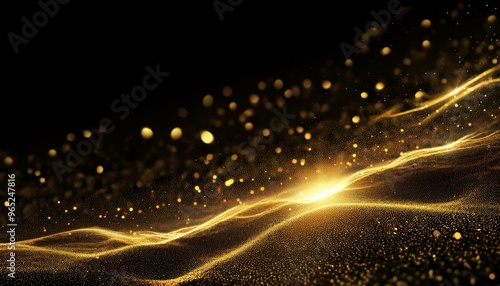 Black and Gold Glowing Particles Abstract Bokeh Background | 金色に輝く粒子と抽象的な黒色のボケ背景