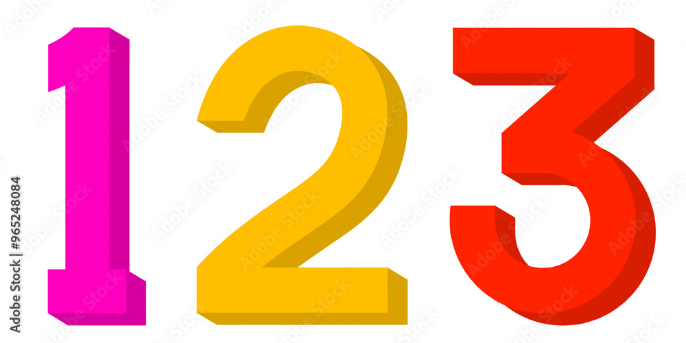123, number one two three, 3d render of a number one two three, colorful numbers, red, yellow, pink 123, number one two three, 3d render of a number one two three, colorful numbers, red, yellow, pink