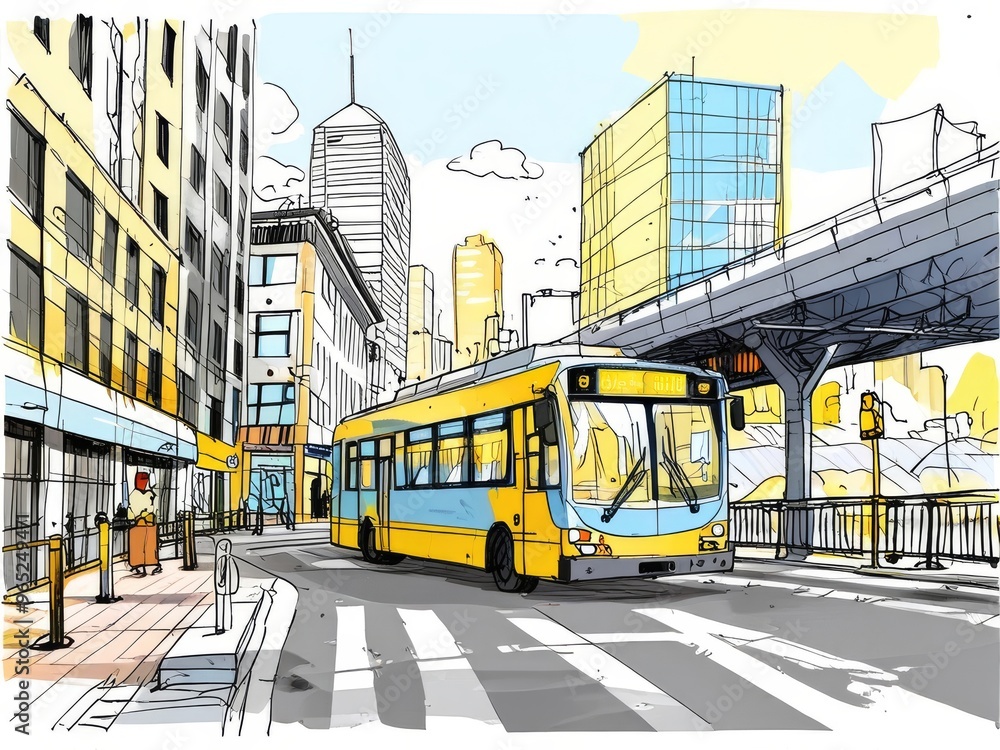 Obraz premium Cityscape with a Public Transportation and Pedestrian