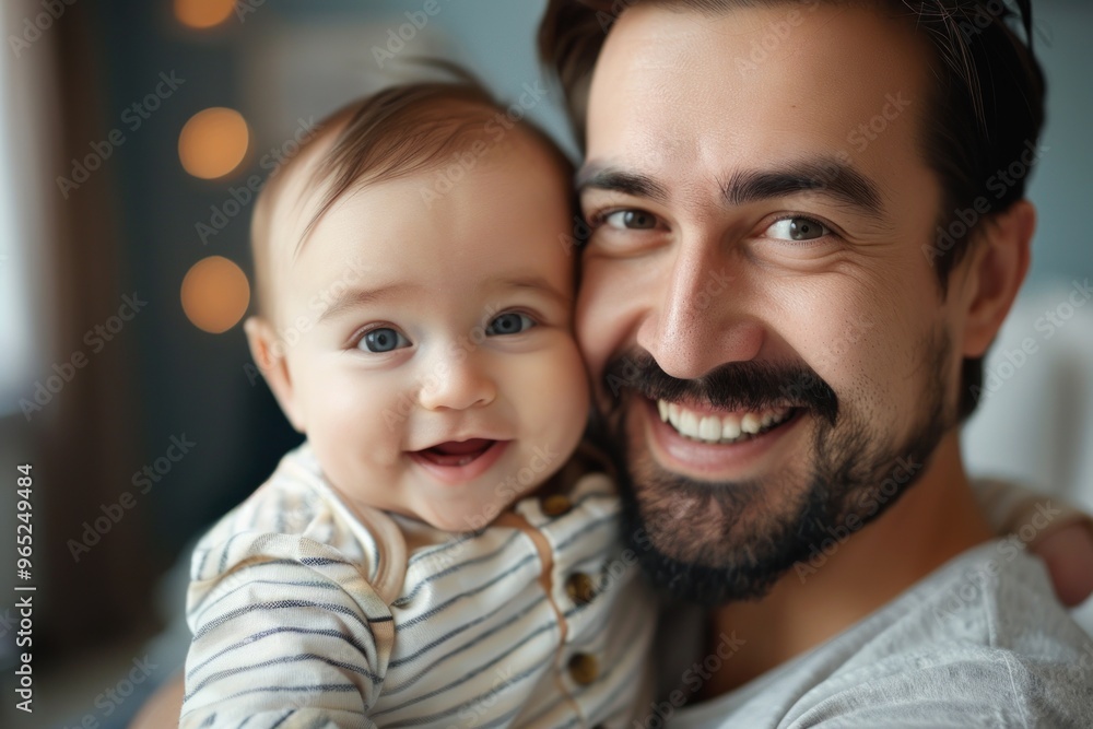 Portrait of a smiling loving dad with a cute happy baby at home Portrait of a smiling loving dad with a cute happy baby at home