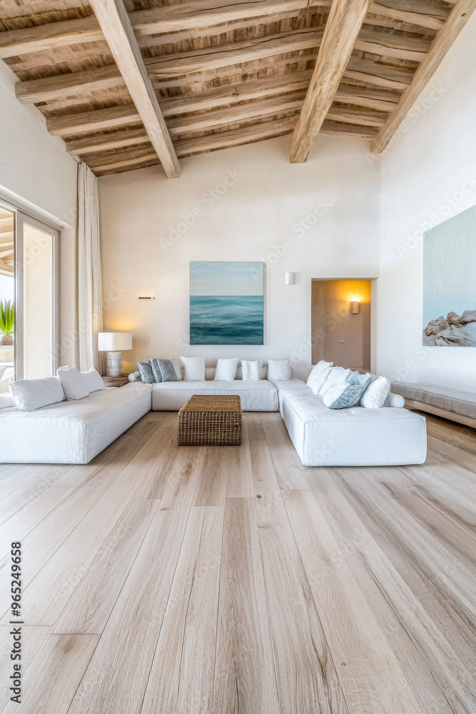 Luxurious Mediterranean living room interiors with chic decor and natural lighting. Premium Real Estate interior design. Luxurious Mediterranean living room interiors with chic decor and natural lighting. Premium Real Estate interior design.