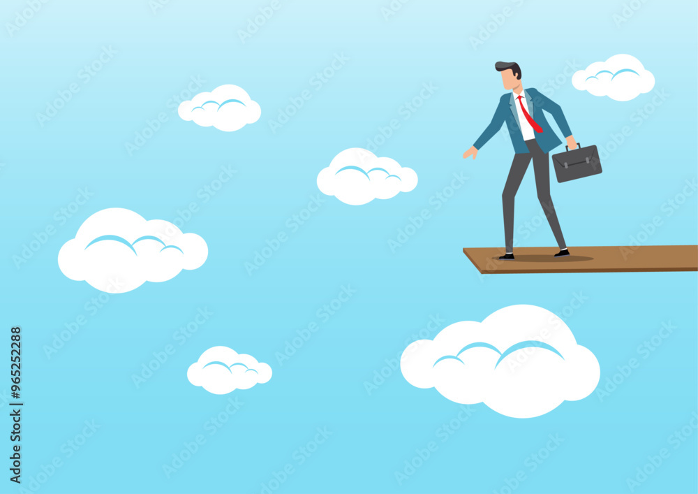 businessman standing on high jumping wood in the sky businessman standing on high jumping wood in the sky