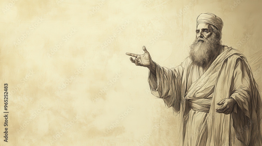 Fototapeta premium Exodus:The Priestly Garments Completed, Moses Inspecting and Blessing Priestly Garments - Biblical Art on Beige Background