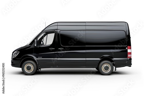 Side view of black mockup van car is isolated on white background