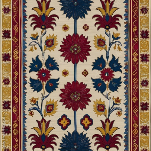 Kyrgyz shyrdak pattern with flowers background  photo