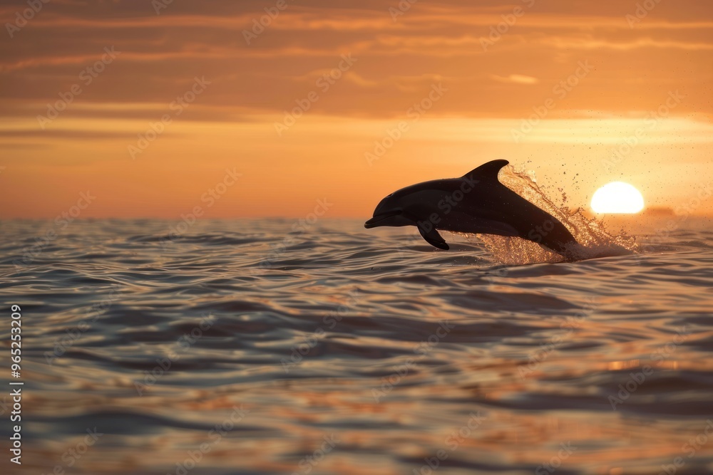 Fototapeta premium silhouette of dolphin leaping at sunrise