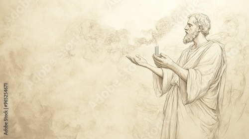 Exodus:The Altar of Incense,Exodus: Aaron Places Sacred Incense on Altar, Following Divine Formula - Biblical Illustration, Bible Wall Art, Beige Background - The Altar of Incense photo