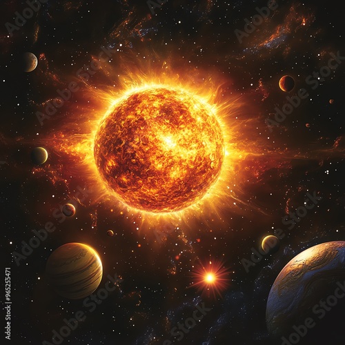 Yellow dwarf star resembling our sun, surrounded by planets, stars, solar analogues photo