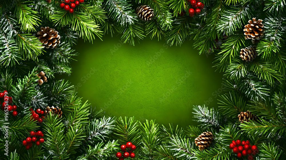 Festive Christmas Evergreen Border with Pine Cones and Berries Festive Christmas Evergreen Border with Pine Cones and Berries
