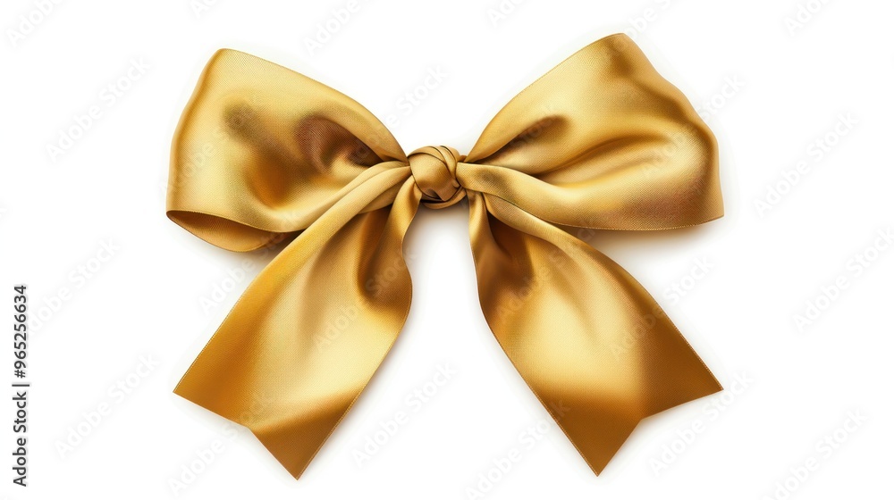 Naklejka premium Golden Satin Bow on White Background