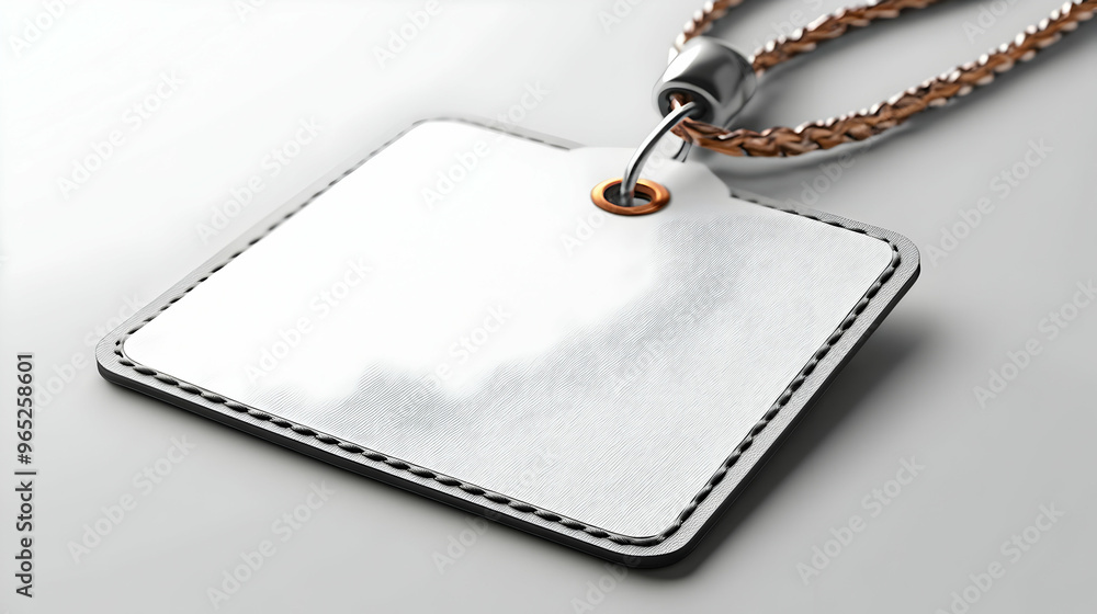 Fototapeta premium White Leather Tag with Rope Lanyard Mockup