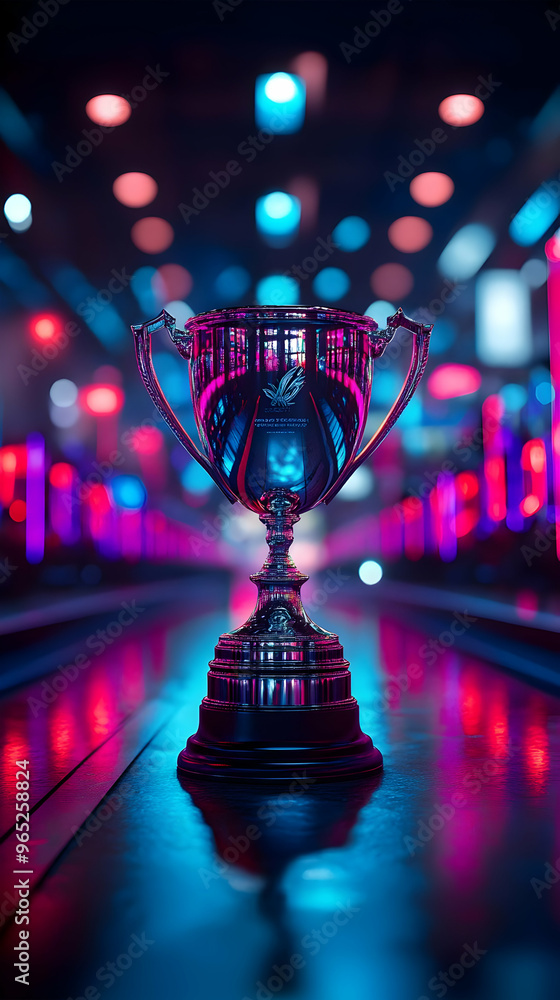 Silver Championship Trophy Photo: Esports Victory in Neon Lights Silver Championship Trophy Photo: Esports Victory in Neon Lights