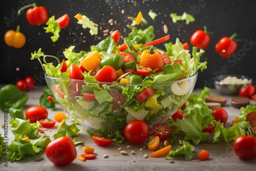 Tasty fresh salad with vegetables in the bowl

