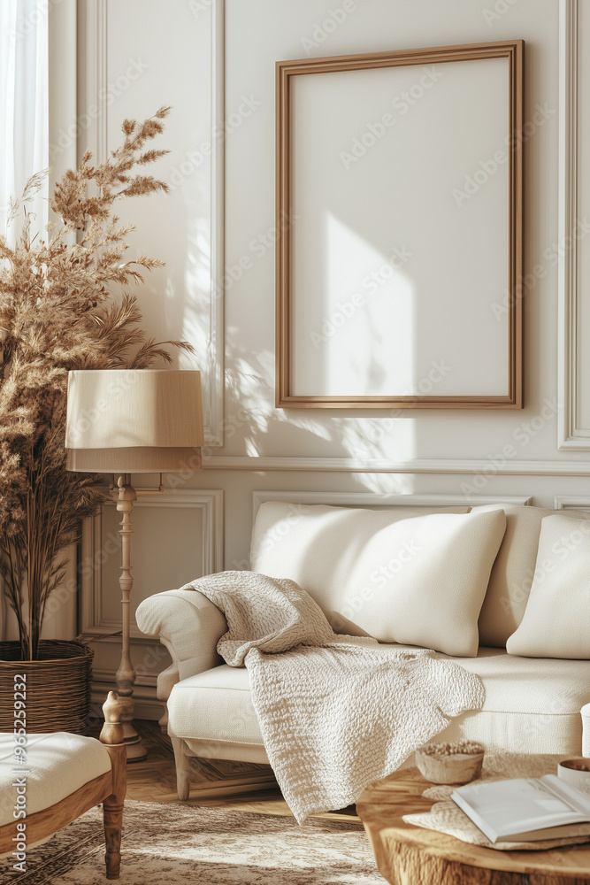 Fototapeta premium Frame mockup, Poster mockup, classic living room interior, luxury living room interior, frame, sofa