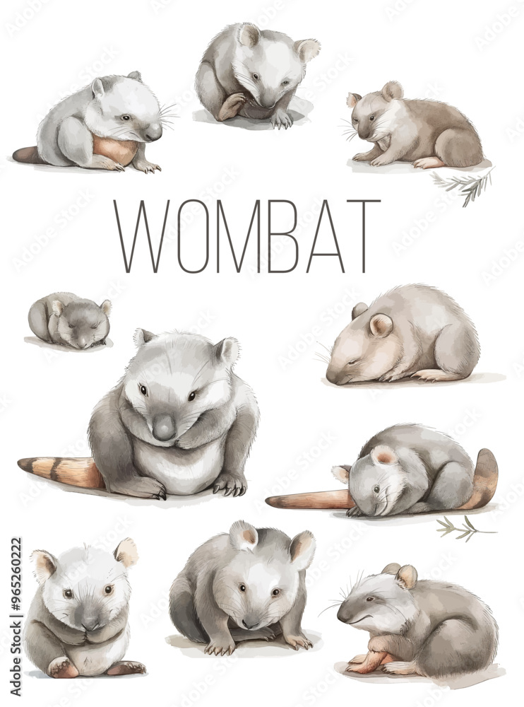 Watercolor drawing of an animal - wombat, animal of Australia Sketch Watercolor drawing of an animal - wombat, animal of Australia Sketch
