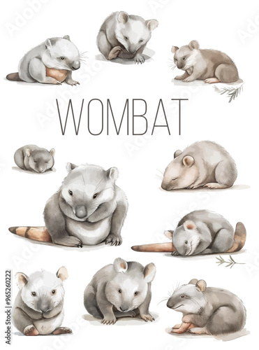 Watercolor drawing of an animal - wombat, animal of Australia Sketch