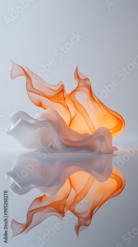 Abstract Orange and White Smoke-Like Shapes with Reflections