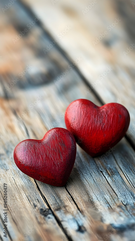 Two Red Hearts on Rustic Wood Photo Two Red Hearts on Rustic Wood Photo