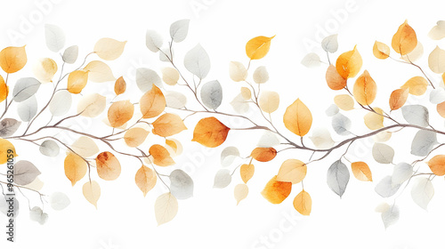 Watercolor Autumn Leaves Branch Seamless Pattern