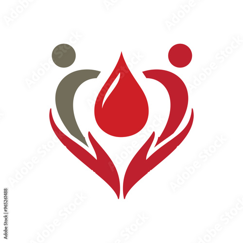This is a simple flat logo that depicts two hands and two abstract persons with a blood drop icon in the middle in red color for blood transfusion related businesses