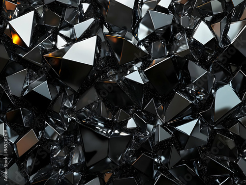 Abstract 3D Background - Black and Silver Geometric Shapes