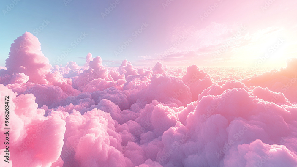 Soft pink magenta 3d clouds on the ground, sky, and landscape. Subdued colors and bright lights. Soft pink magenta 3d clouds on the ground, sky, and landscape. Subdued colors and bright lights.