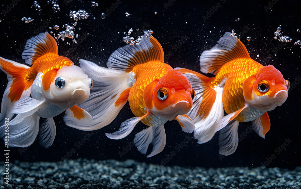 Serene Goldfish Floating in Midnight Waters Serene Goldfish Floating in Midnight Waters