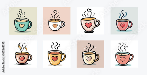 Doodle of Coffee Cup with Steam Heart Shape - Printable Design for Coffee Lovers