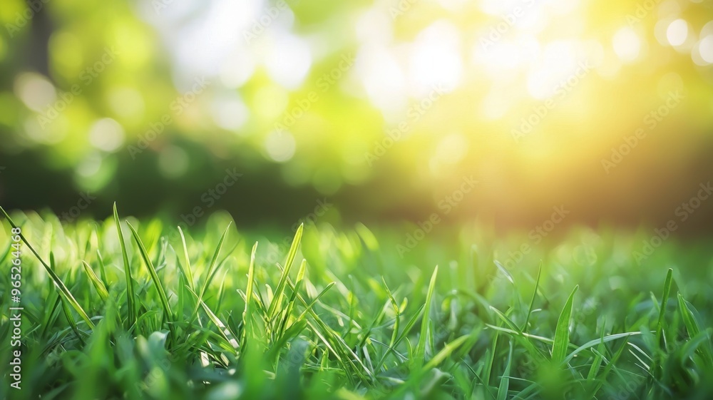 close up of green grass with blurred garden background - ai close up of green grass with blurred garden background - ai