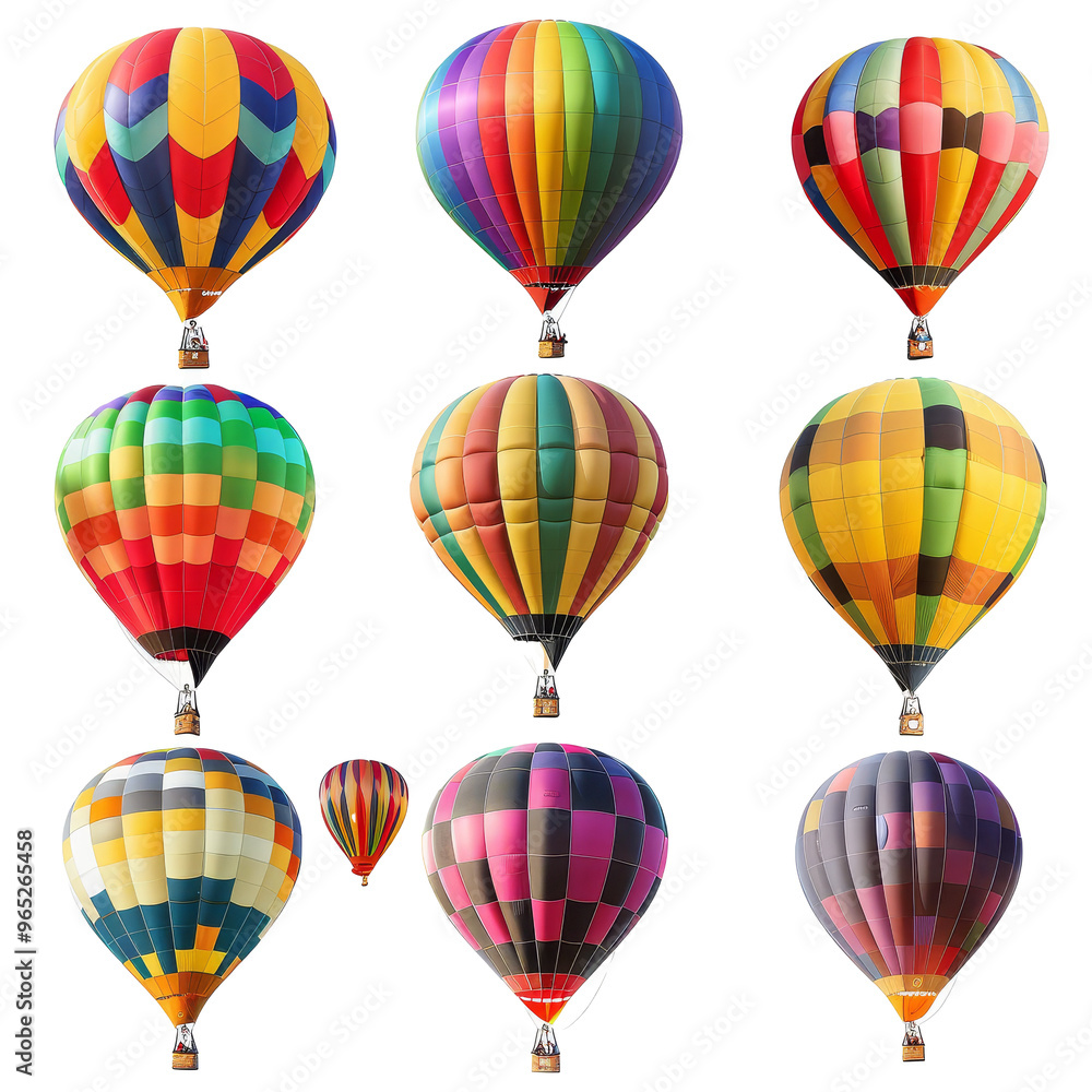 Colorful hot air balloons in various patterns soaring in the sky during a bright sunny day at a local festival in autumn Colorful hot air balloons in various patterns soaring in the sky during a bright sunny day at a local festival in autumn