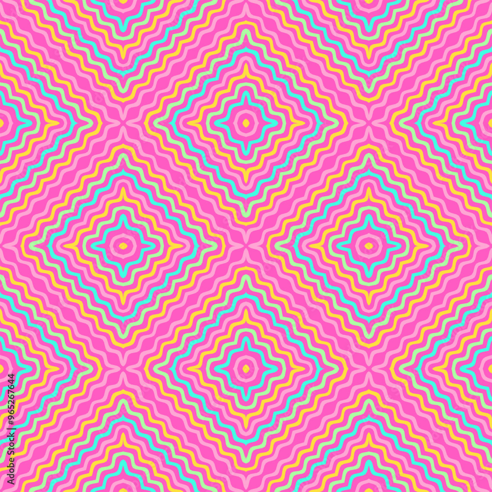 Fototapeta premium waves lines pink, blue and yellow,seamless pattern,on blue background.