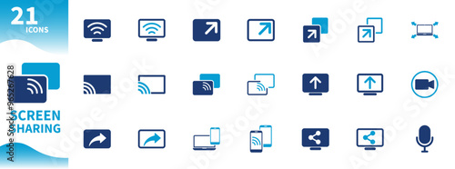 Screen sharing icon. Vector collection of icons about teamwork, sharing, screen, computer, connection, online learning. Solid icons.