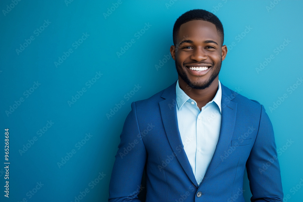 man in a blue suit and white shirt is smiling at the camera. Concept of confidence and positivity man in a blue suit and white shirt is smiling at the camera. Concept of confidence and positivity