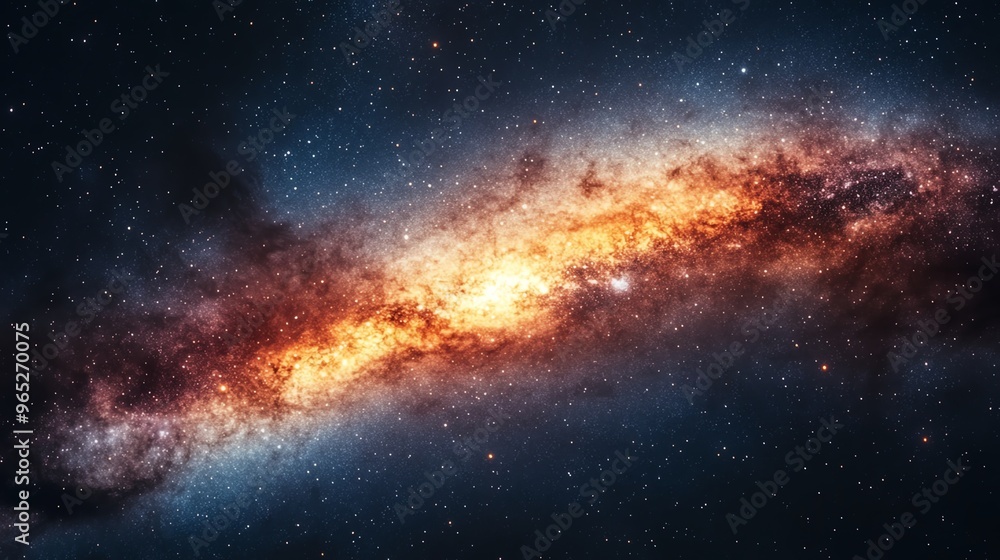 Fototapeta premium A giant celestial body tracing its trajectory across the Milky Way s starfilled expanse Giant Trajectory Milky Way, galactic path