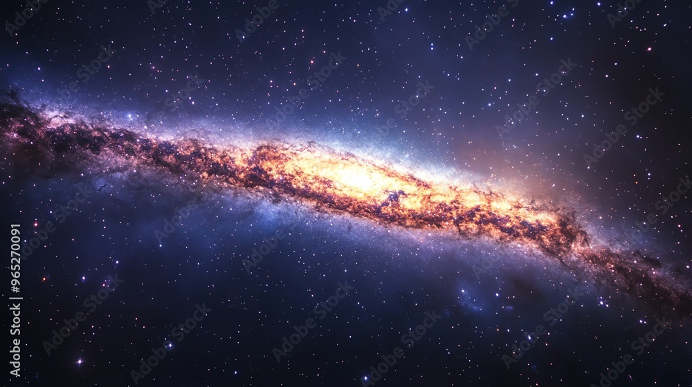 Fototapeta premium A giant celestial body tracing its trajectory across the Milky Way s starfilled expanse Giant Trajectory Milky Way, galactic path