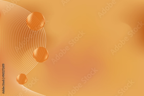 Cute brown watercolor background with smooth blurred gradient texture. Aesthetic banner with glowing circles or pearls, stripped liens. Cosmetic ppt presentation or slides, poster, product backdrop.