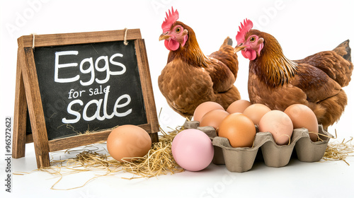 Chicken with eggs and they try to sell egss photo