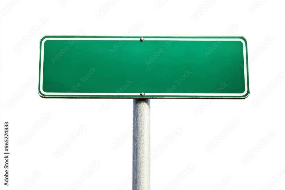 Empty blank green road sign on a sturdy metal pole isolated on white background Empty blank green road sign on a sturdy metal pole isolated on white background