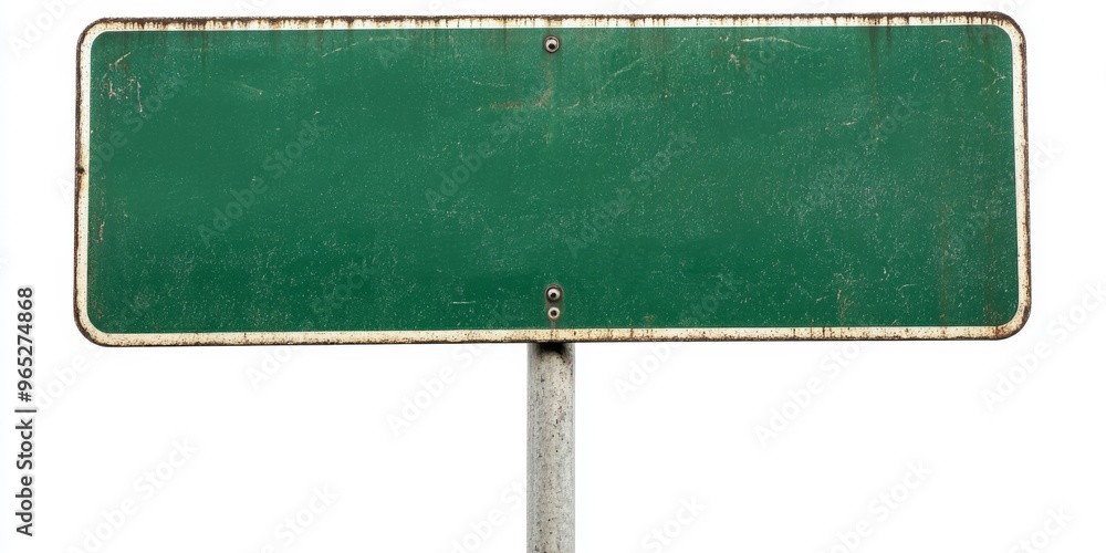 Empty blank green road sign on a sturdy metal pole isolated on white background Empty blank green road sign on a sturdy metal pole isolated on white background