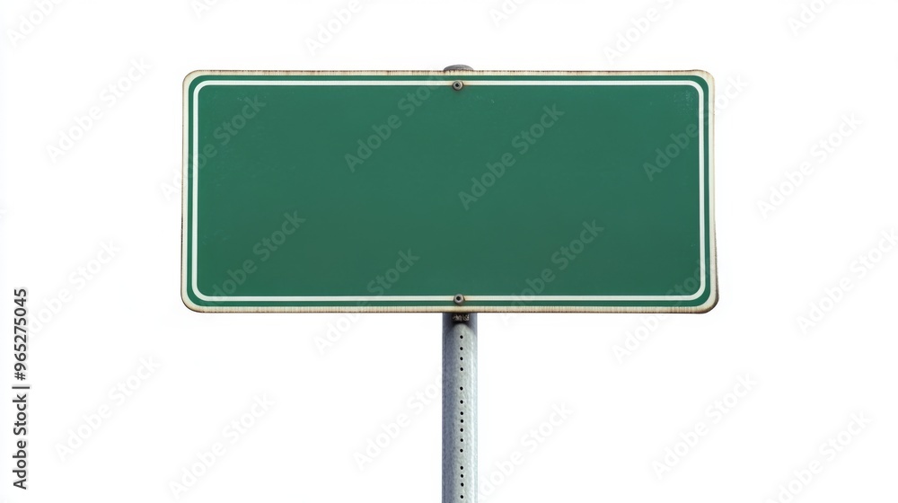 Empty blank green road sign on a sturdy metal pole isolated on white background Empty blank green road sign on a sturdy metal pole isolated on white background