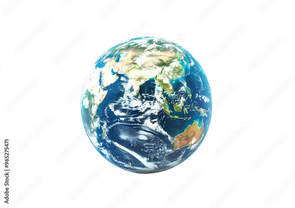 Fototapeta premium Blue Earth globe model showing continents, planet Earth illustration. Isolated on a transparent background