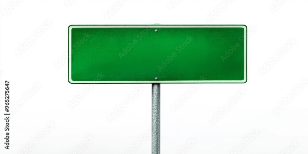 Empty blank green road sign on a sturdy metal pole isolated on white background Empty blank green road sign on a sturdy metal pole isolated on white background